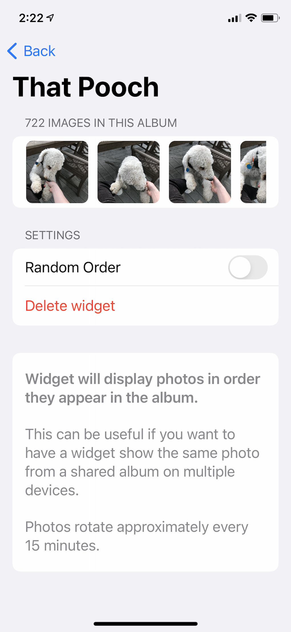 Image of widget settings with non-random order enabled